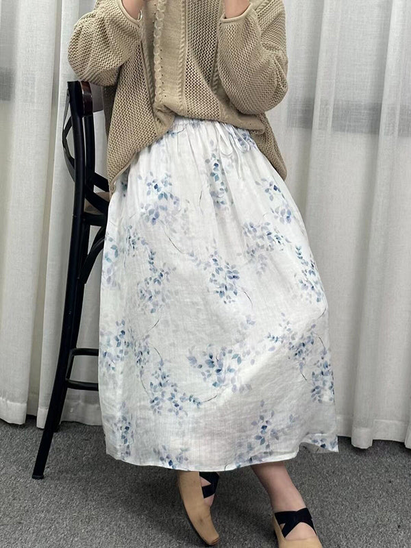 Drawstring Elasticity Floral Printed Loose Skirts