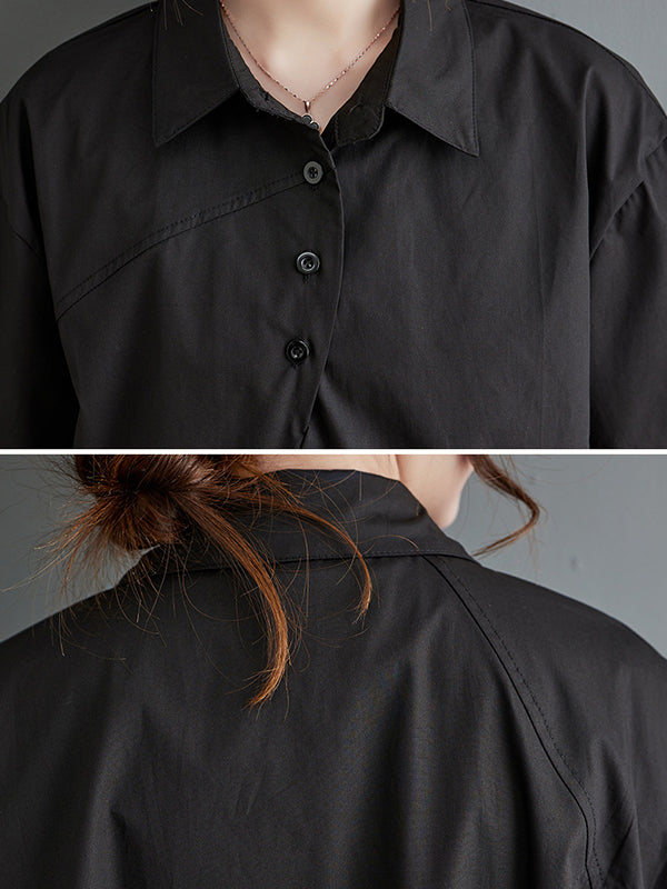 Solid Color Irregular clipping Lapel Shirts Tops
