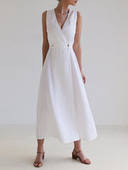 Split-Joint Loose Sleeveless V-Neck Maxi Dresses