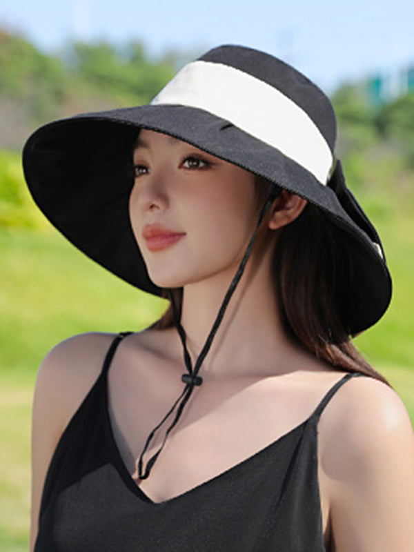 Bowknot Contrast Color Pleated Split-Joint Sun Hat Fisherman Hat