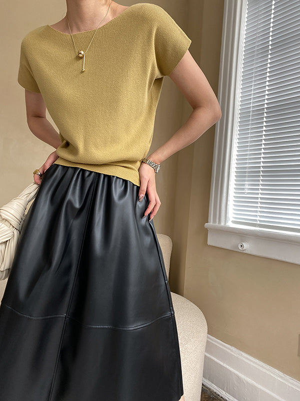 Stylish Loose Solid Color Boat Neck Knitwear Pullovers Tops