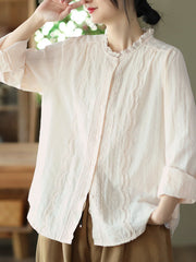 Embroidered Long Sleeves Loose Round-Neck Blouses&Shirts Tops