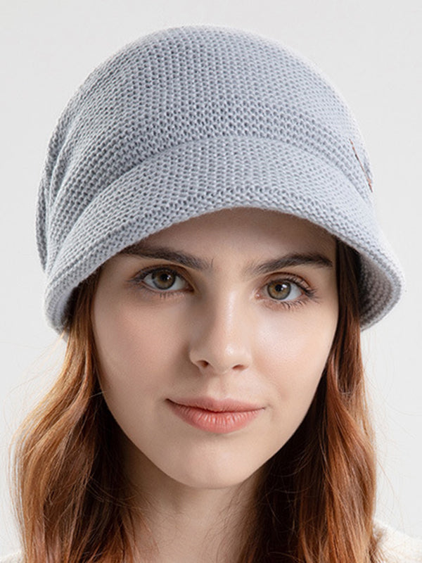 Flat Brim Solid Color Split-Joint Knitted Hats Hats