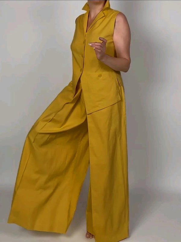 Pockets Solid Color Loose Wide Leg Trousers Pants