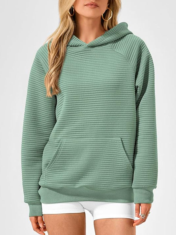 Pockets Solid Color Split-Joint Hooded Long Sleeves Hoodies Tops