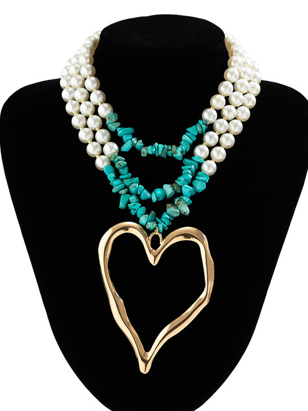 Beaded Contrast Color Heart Shape Necklaces Accessories Dainty Necklace