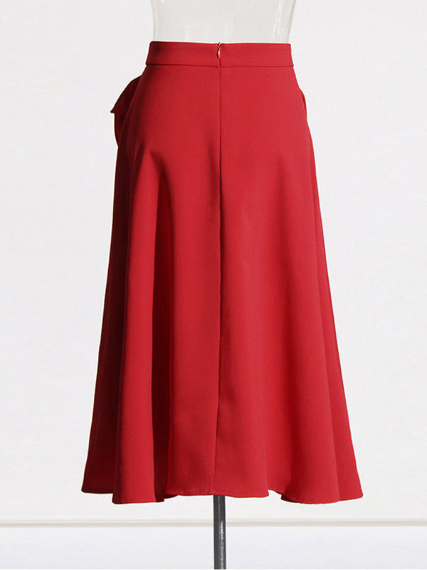 Ruffled Solid Color Three-Dimensional Flower Zipper A-Line Loose Skirts Bottoms
