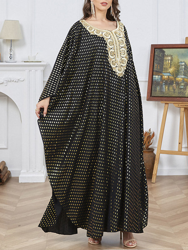 Bronzing Split-Joint Split-Side Batwing Sleeves Long Sleeves V-Neck Robes Maxi Dresses