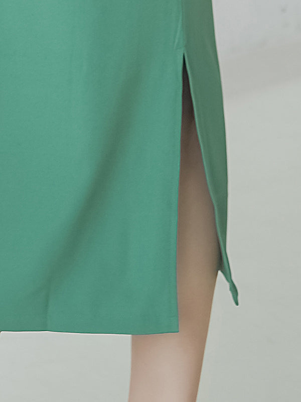 Casual A-Line Sleeveless Solid Color V-Neck Midi Dresses