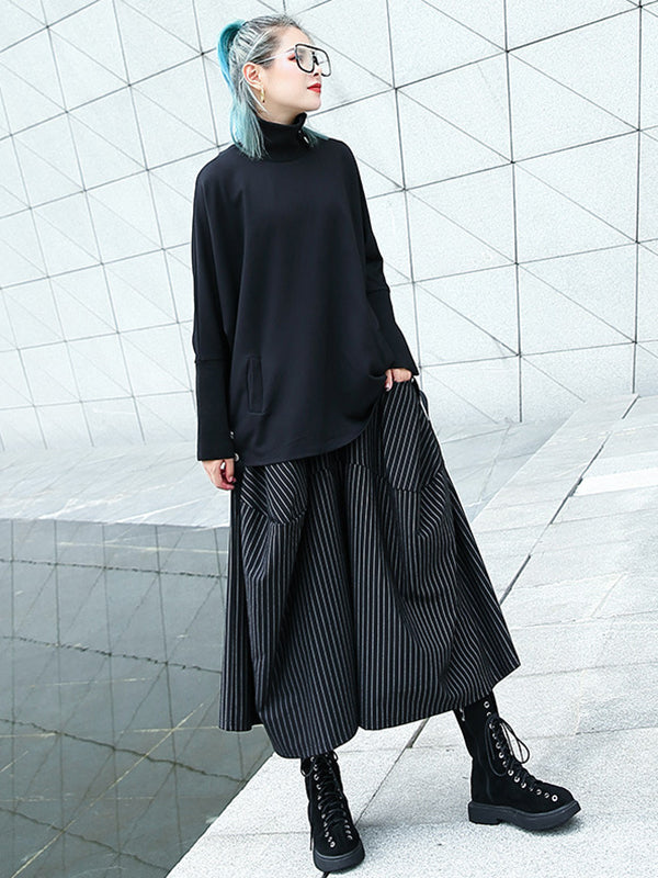Elasticity Pockets Striped High Waisted Loose Pants Culotte
