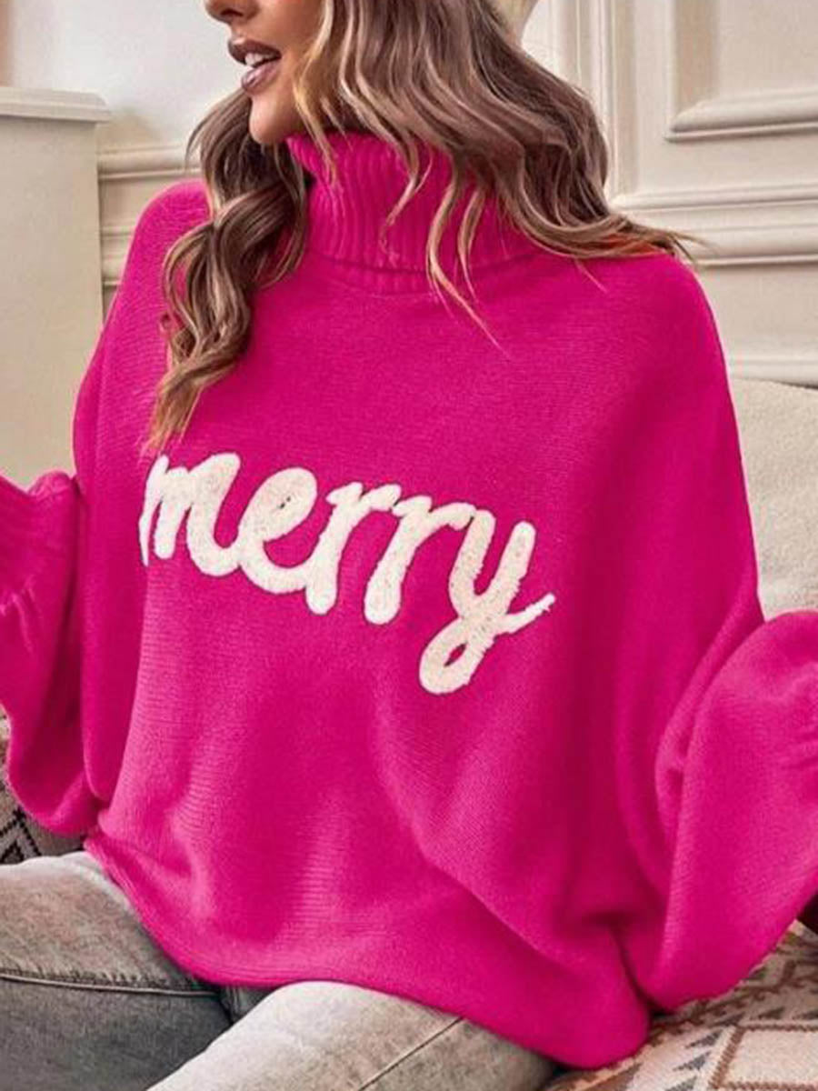 Contrast Color Printed Split-Joint Long Sleeves Loose High Neck Sweater Tops