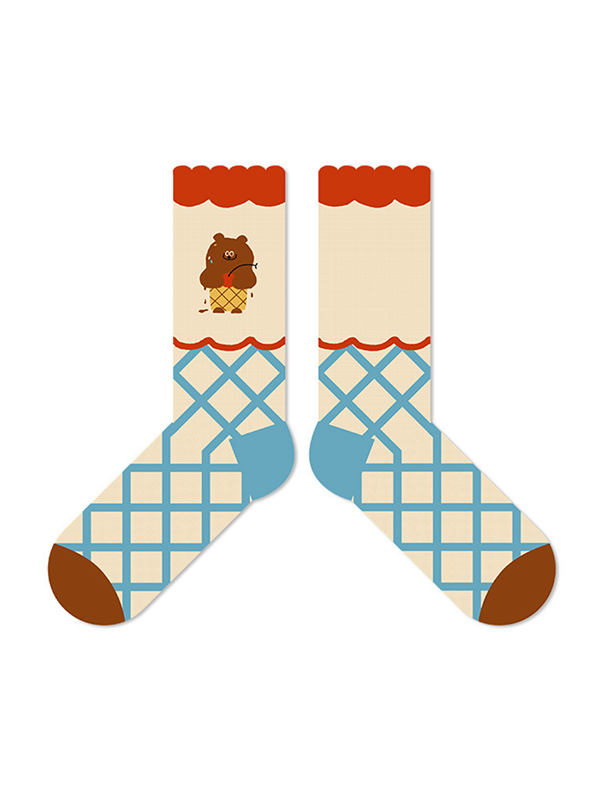 Cartoon Bear Contrast Color Socks Accessories