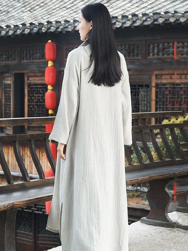 Black&Light gray Split-side Vintage Linen Outwear