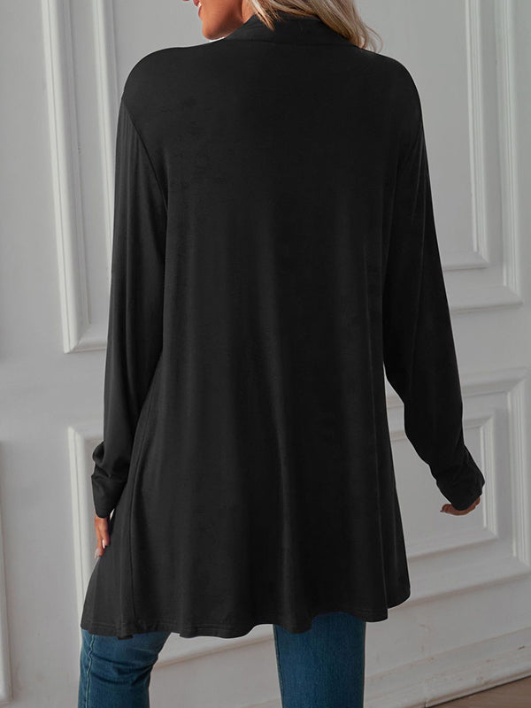 Solid Color Long Sleeves Loose Statement Collar Outerwear