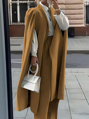 Pleated Solid Color Split-Joint Loose Outerwear Cape