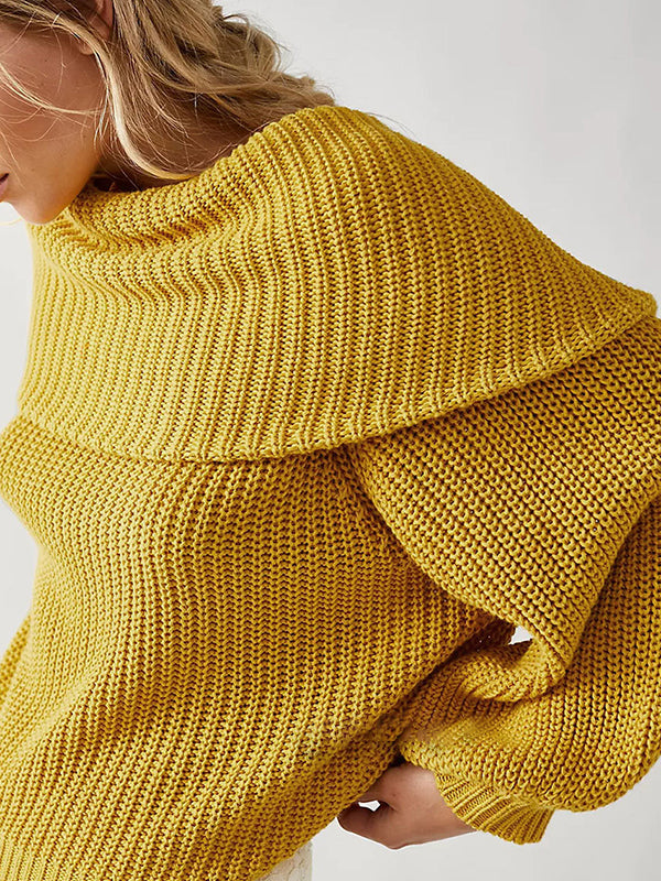 Solid Color Split-Joint Long Sleeves Loose Round-Neck Sweater Tops