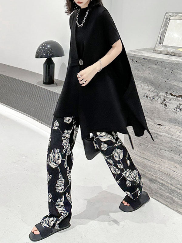 Buttoned High-Low Loose V-Neck Vest Outerwear