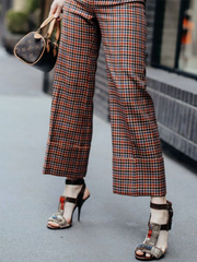 Contrast Color Plaid Column Trousers Casual Pants Bottoms
