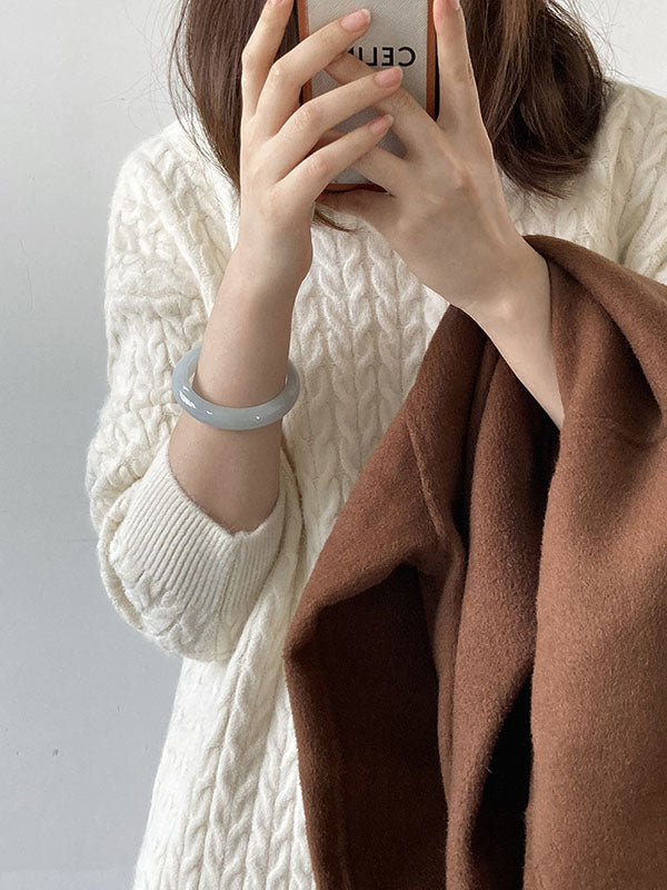 Stylish Loose Long Sleeves Solid Color High-Neck Twist Sweater Dresses