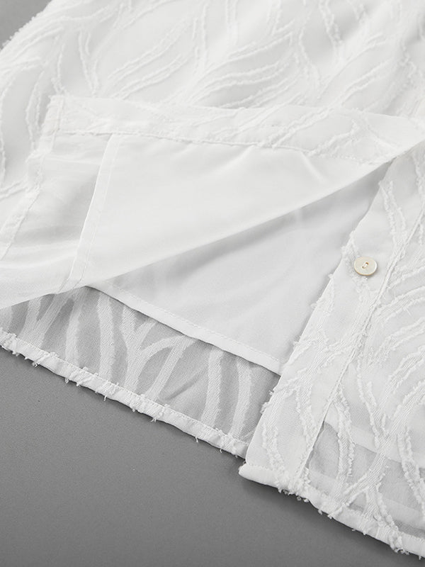 Jacquard See-Through Solid Color Sleeveless Lapel Blouses&Shirts Tops