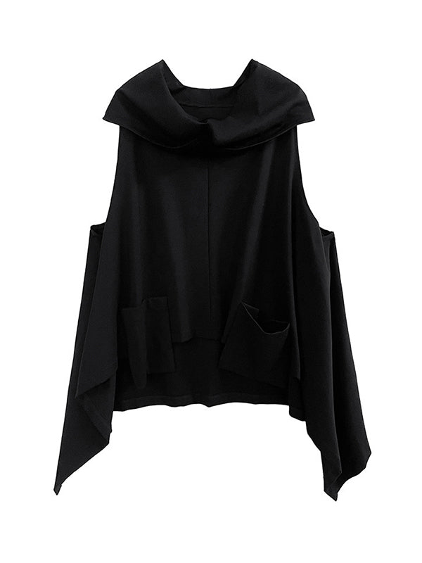 Pockets Solid Color Irregularity Loose Heaps Collar Vest Top T-Shirts