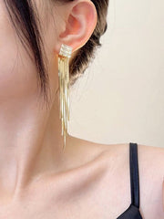 Geometric Rhine Stones Tasseled Drop Earrings