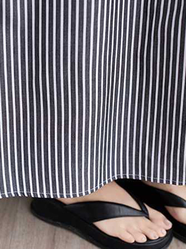 Buttoned Striped Cap Sleeve Loose Lapel Shirt Dress Maxi Dresses