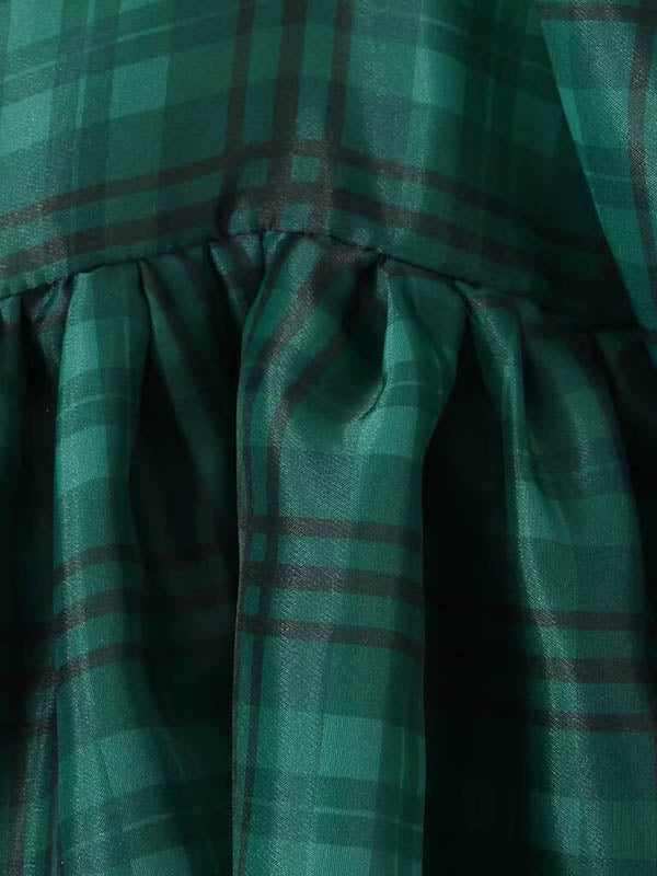 Plaid Pleated A-Line High Waisted Square-Neck Mini Dresses