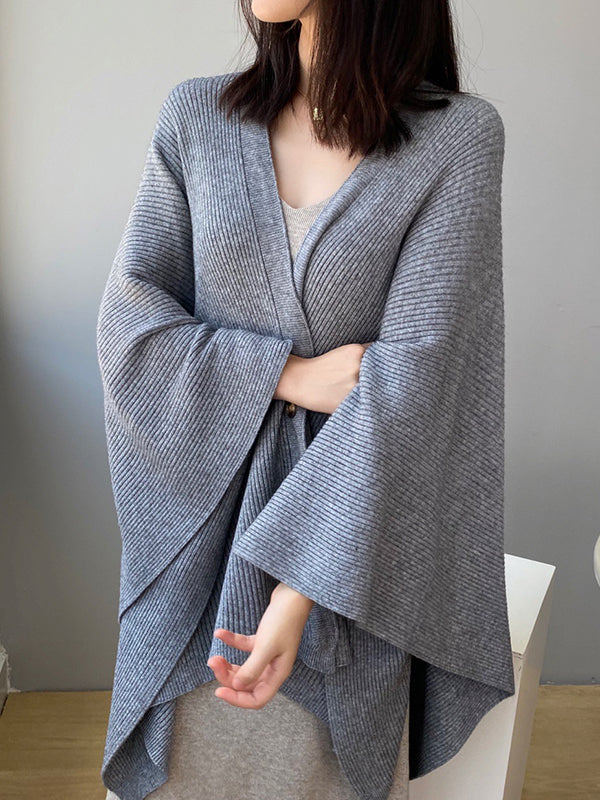 Loose Raglan Sleeve V-Neck Shawl Cardigan Tops