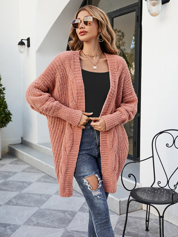 Casual Batwing Sleeves Loose Solid Color Cardigan Tops