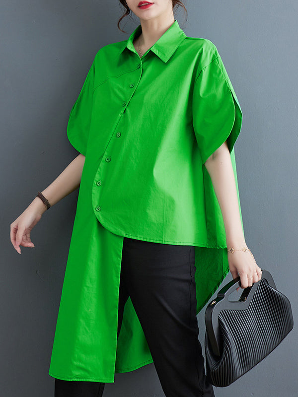 Solid Color Irregular clipping Lapel Shirts Tops