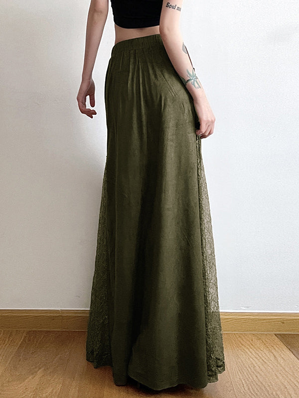 Drawstring Elasticity Gauze Split-Joint Zipper A-line High Waisted Skirts