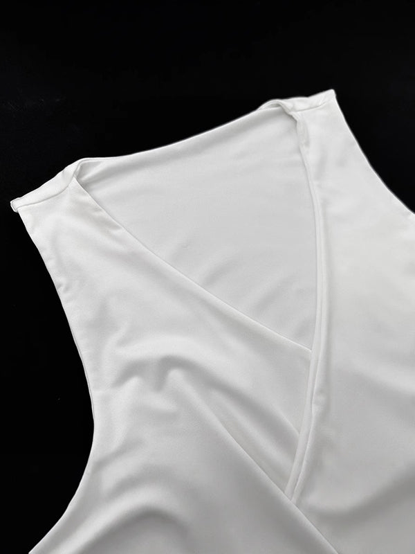 Solid Color Tied Loose Sleeveless V-Neck Vest Top