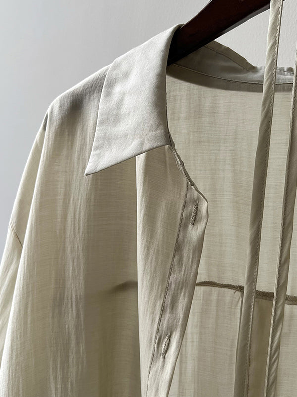 Loose Solid Color Long Sleeves Blouse + Pleated Shorts Two Pieces Set