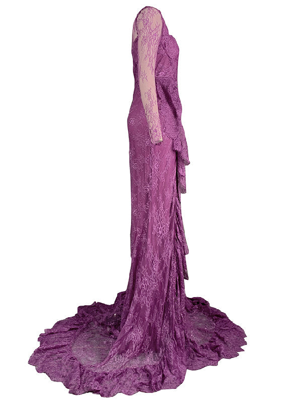 Mesh See-Through Split-side Long Sleeves Mermaid Square-neck Maxi Dresses Evening Dresses