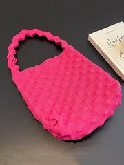 Solid Color Split-Joint Woven Handbag