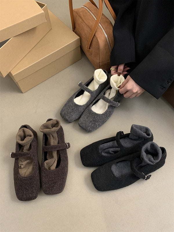 Hollow Shallow Cut Split-Joint Square-Toe Mary Janes Flat Shoes