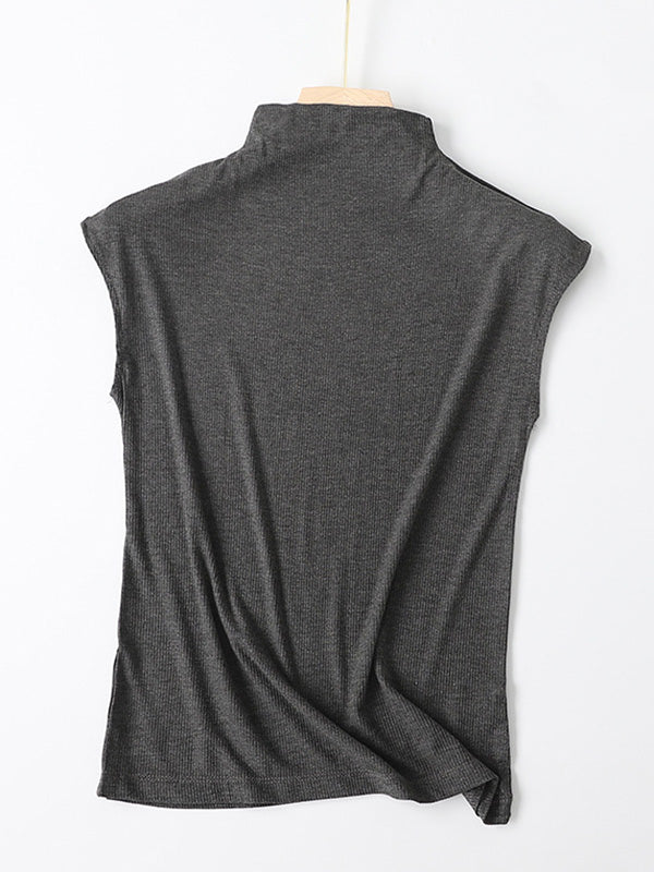 Simple Solid Color Sleeveless Casual High-Neck Vest