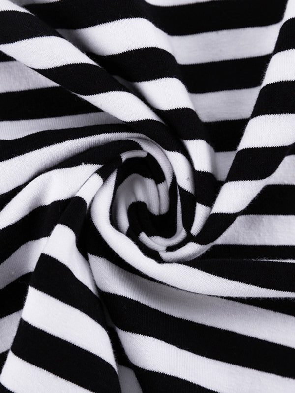 Contrast Color Hollow Striped Long Sleeves Loose Cold Shoulder T-Shirts