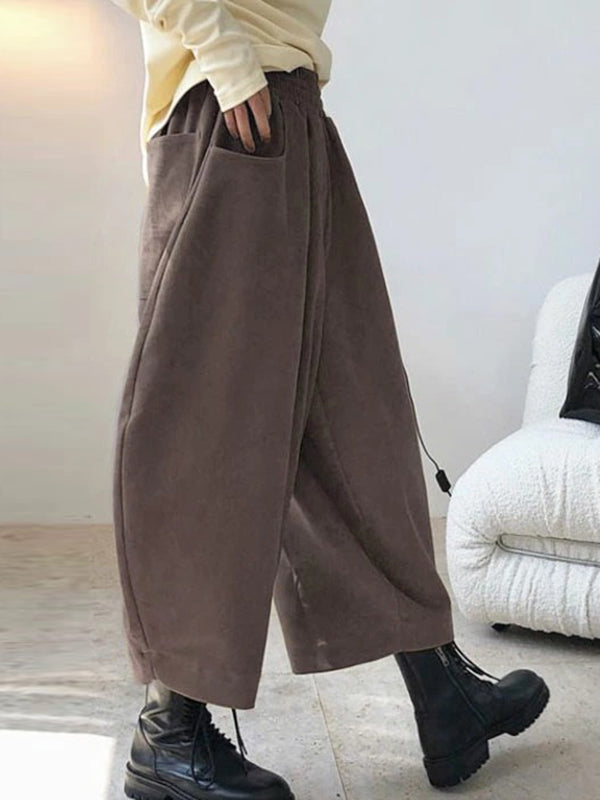 Elasticity Solid Color Split-Joint Harem Pants Wide Leg Trousers Pants