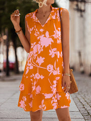 Falbala Printed Split-Joint Tied Tiered A-Line High Waisted V-Neck Mini Dresses