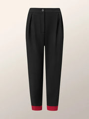 Long Sleeves Loose Buttoned Elasticity Flower Print Hollow Pleated Round-neck Pants Set Two Pieces Set