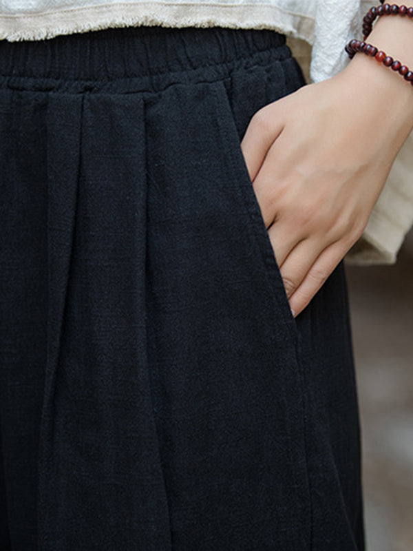 Elasticity Solid Color Wide Leg Trousers Pants