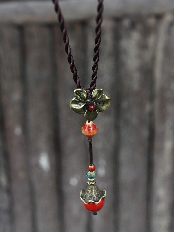 National Ceramic Beads Alloy Flower Necklace