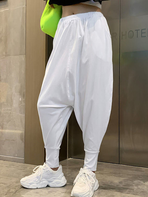 Harem Pants Elasticity Solid Color Pants
