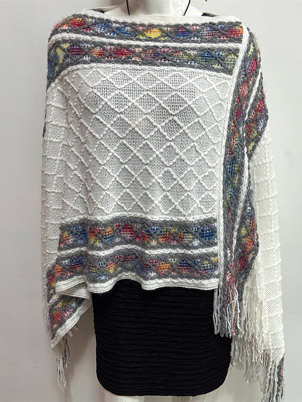 Asymmetric Tasseled Loose V-Neck Shawl&Cloak Cape