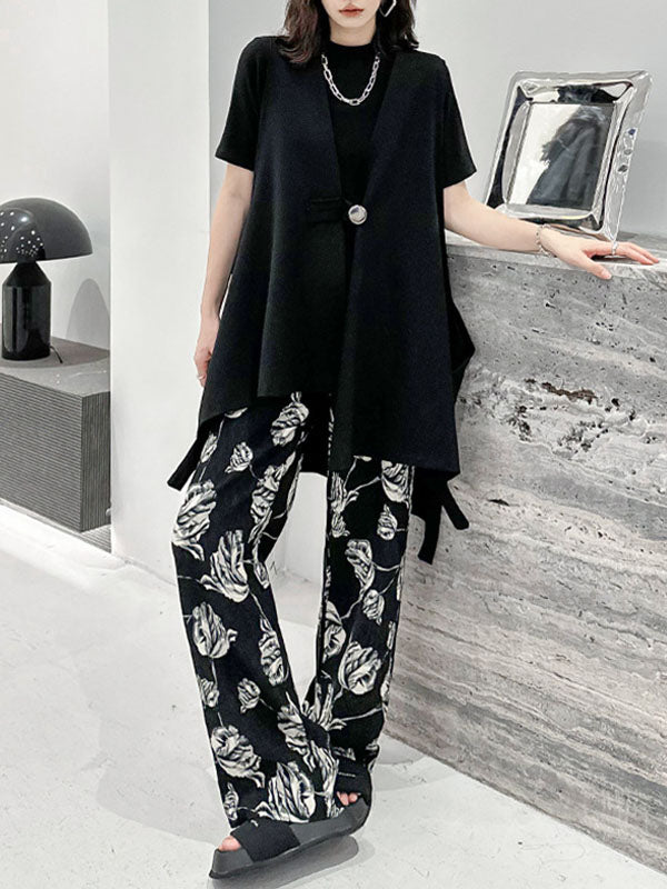 Buttoned High-Low Loose V-Neck Vest Outerwear