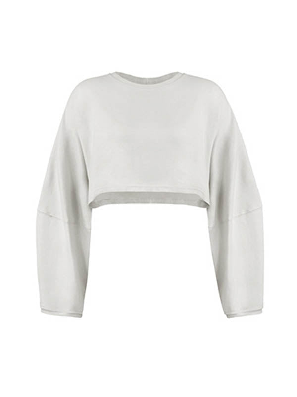Solid Color Split-Joint Long Sleeves Loose Round-Neck Sweatshirt Tops