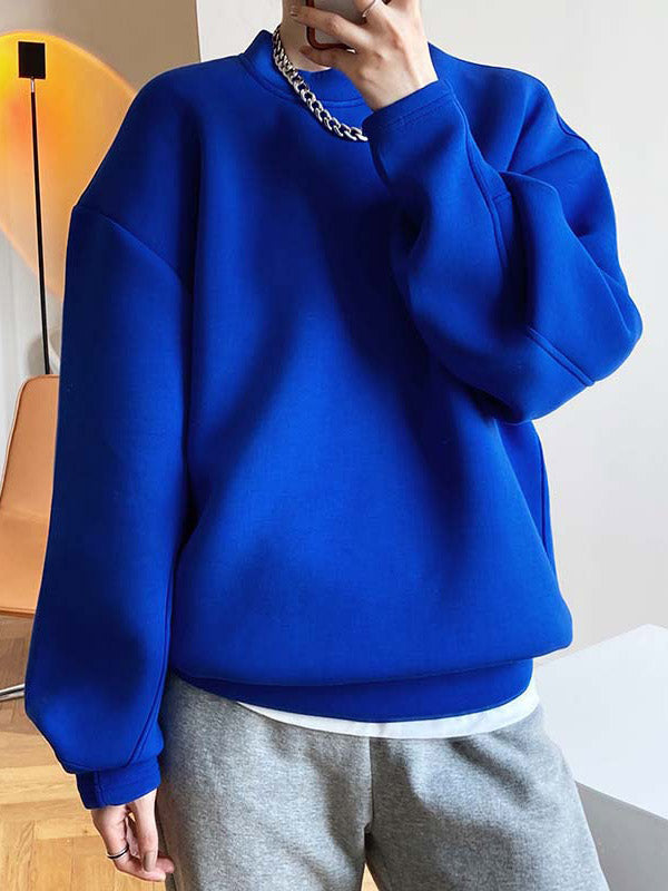 Solid Color Long Sleeves Loose Round-Neck Sweatshirt Tops