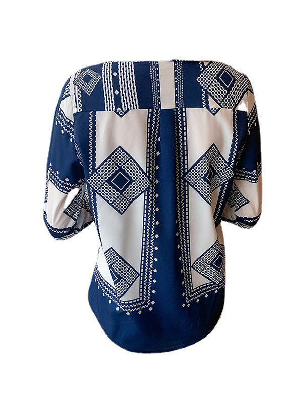 Buttoned Printed Long Sleeves Loose Lapel Blouses&Shirts Tops